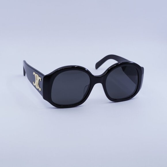 Celine CL40305U 01A Sunglasses Shiny Black Round Frame, Grey Lenses - Picture 1 of 8